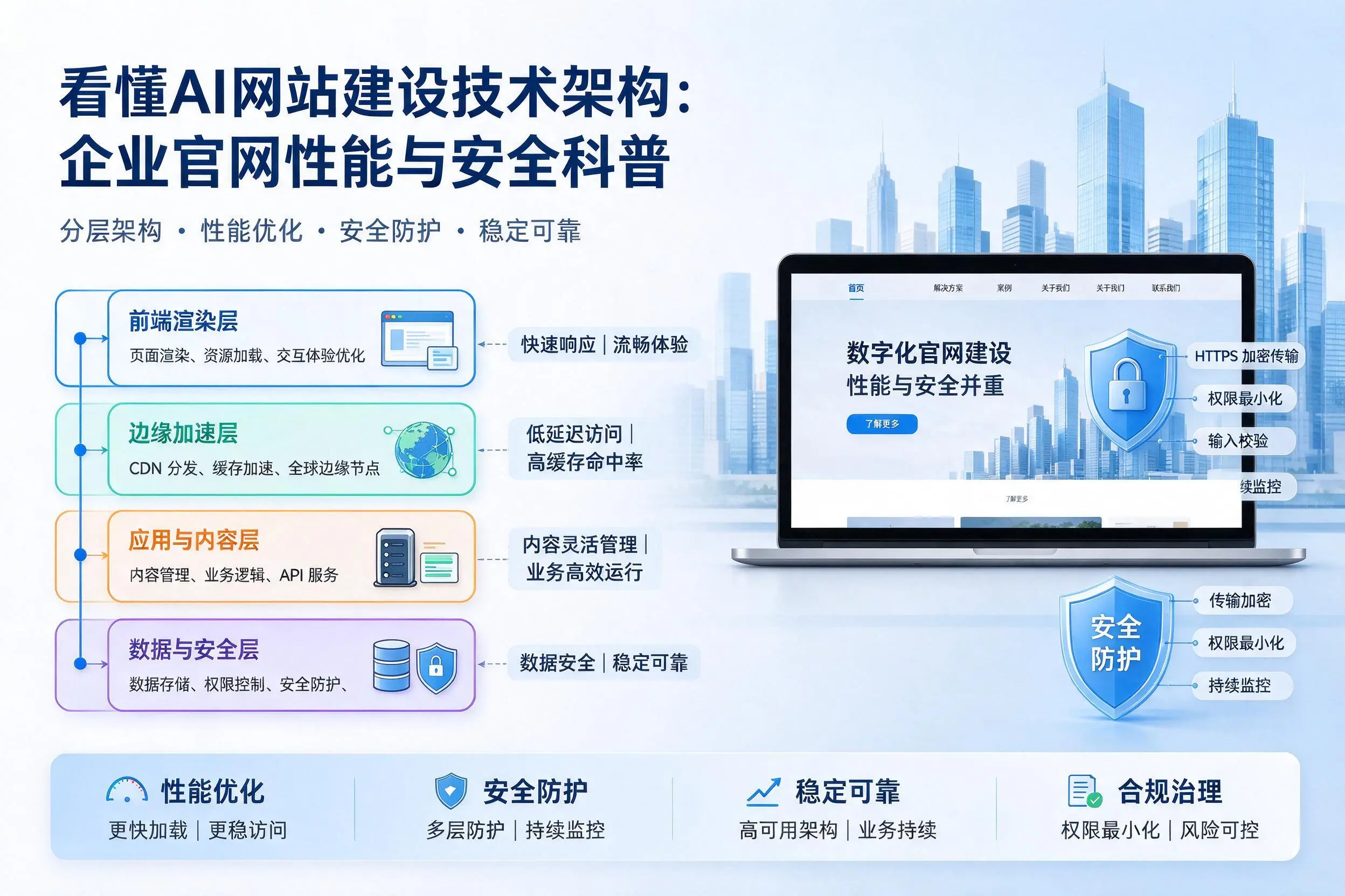 看懂AI网站建设技术架构:抚顺企业官网性能与安全科普
