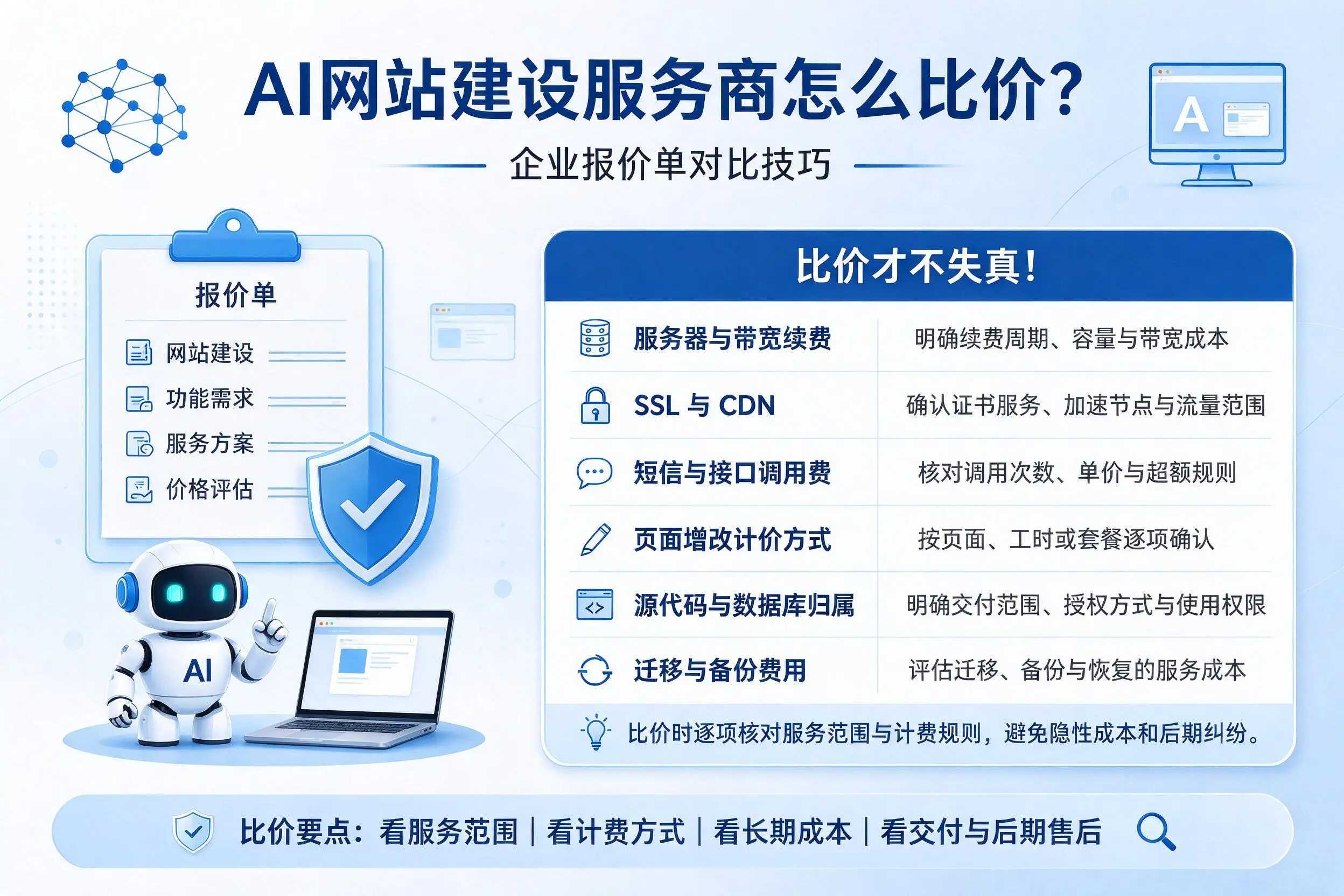 AI网站建设服务商怎么比价?抚顺企业报价单对比技巧