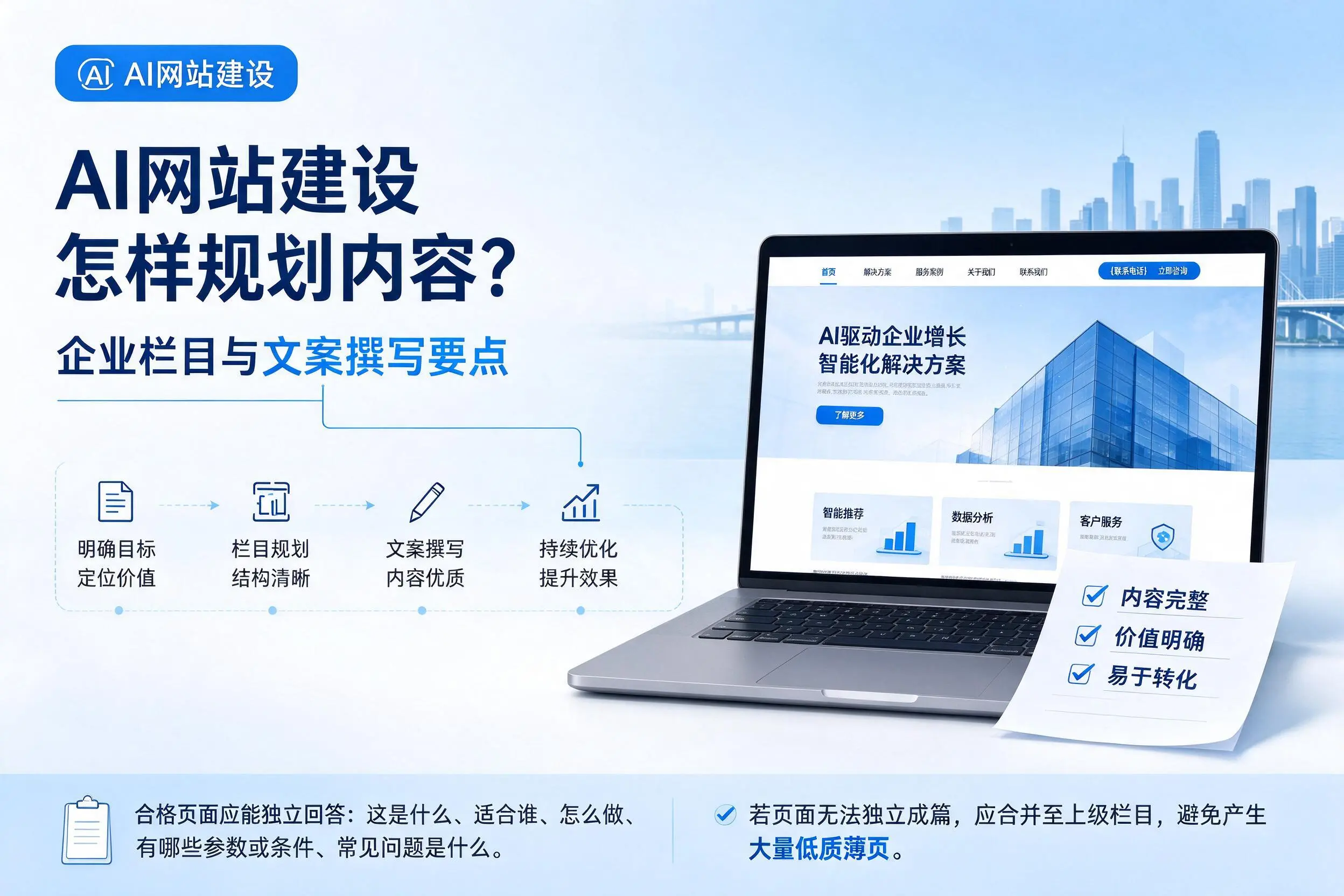 AI网站建设怎样规划内容？抚顺企业栏目与文案撰写要点